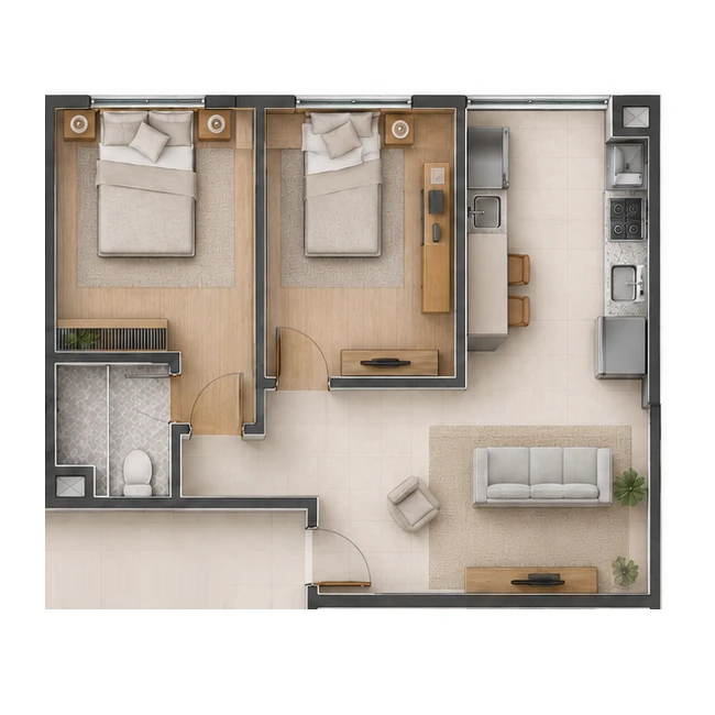 Unidade 55 a 67 m² - Residencial Jung